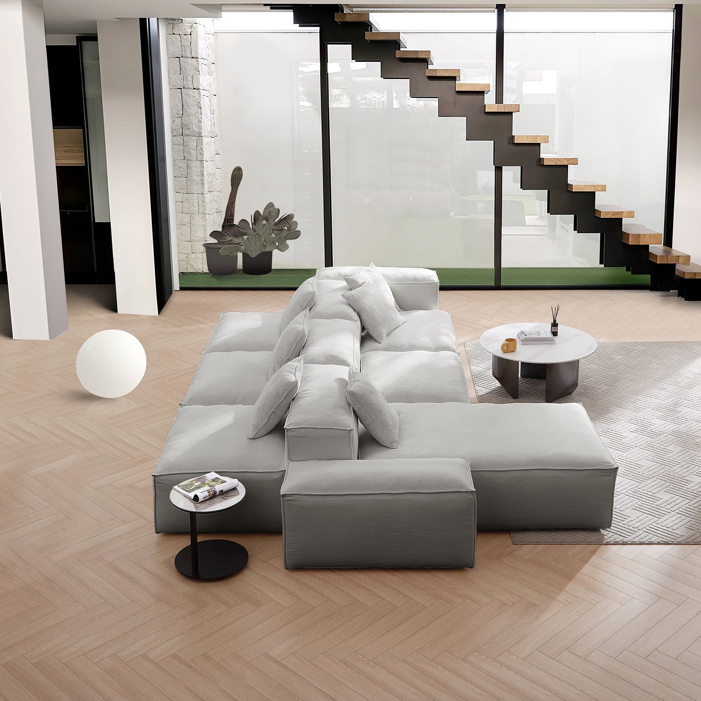 Freedom Modular White Double Sided Sectional Sofa-Gray