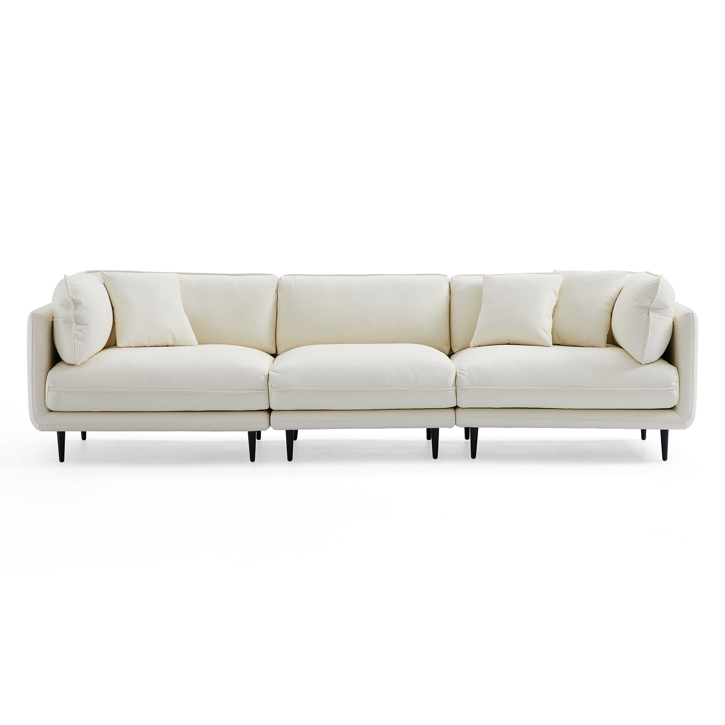 Vanilla White Leather Sofa-White-113.0"