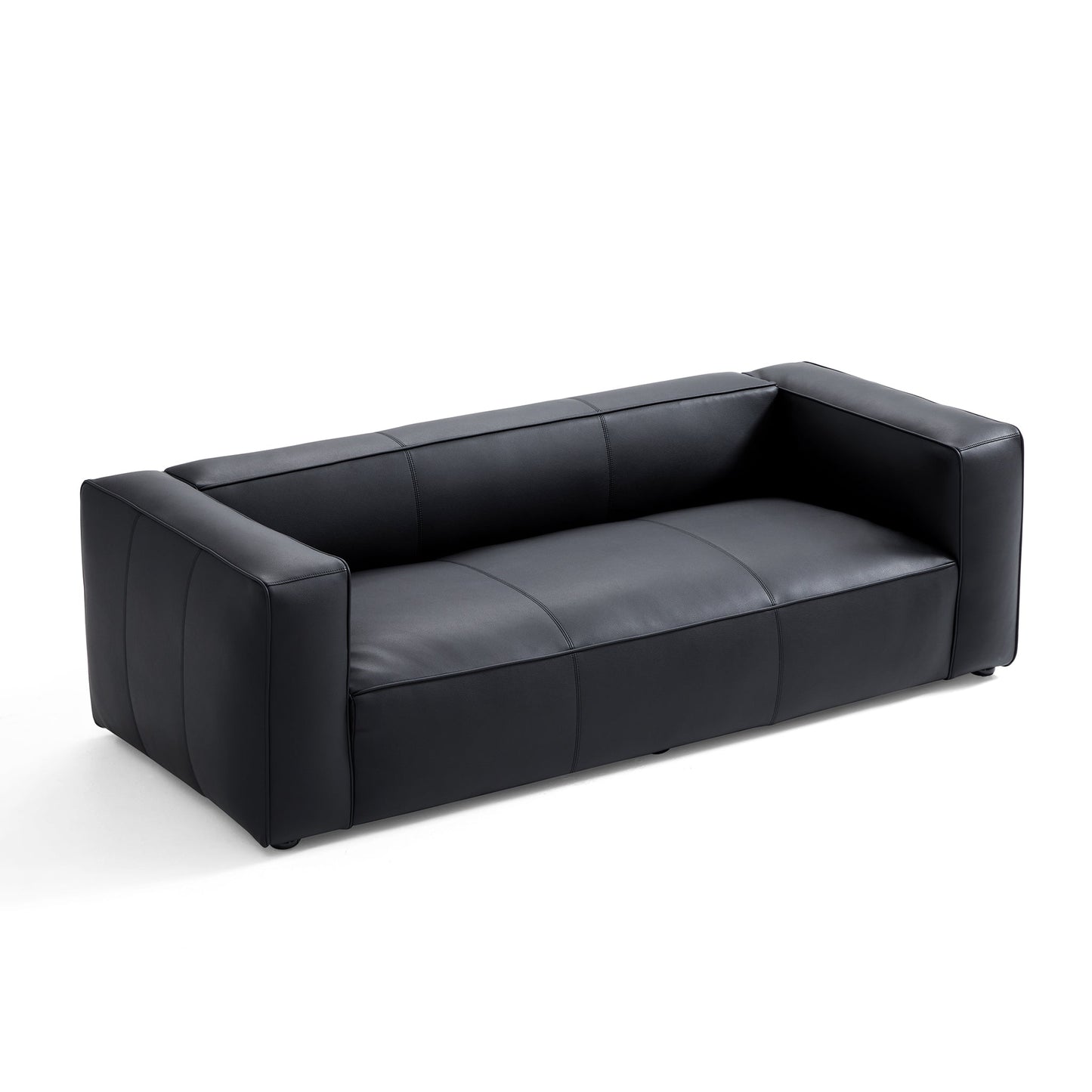 Brancaster Black Genuine Leather Tuxedo Sofa-Black