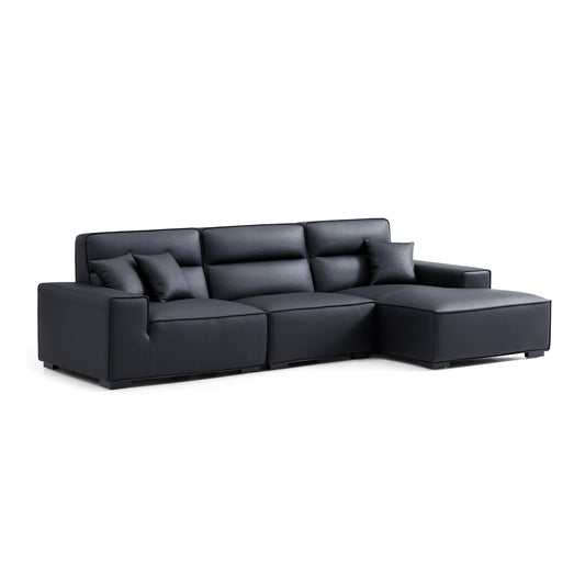 Domus High Back Modular Leather Sectional-Black-125.2"-Facing Right