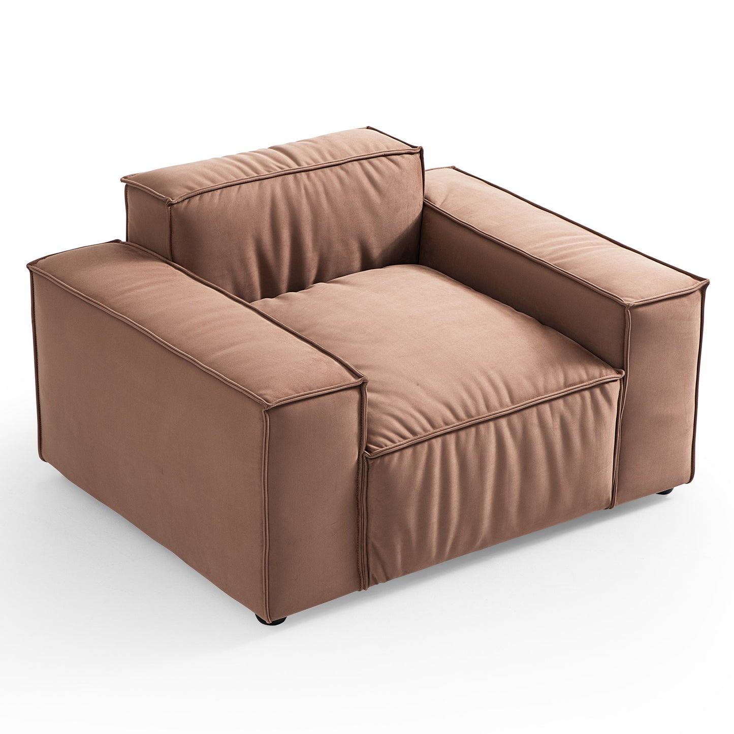 Luxury Minimalist Brown Fabric Armchair-Brown