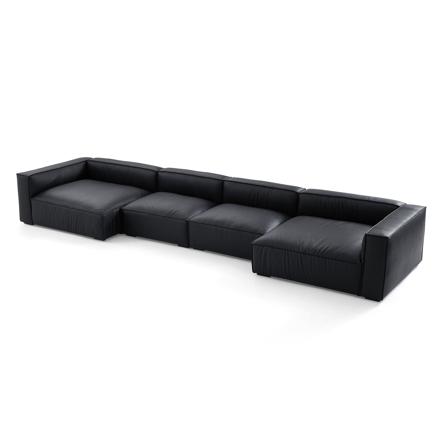 Luxury Minimalist Dark Brown Leather U Shaped Sectional-Black-190.6"