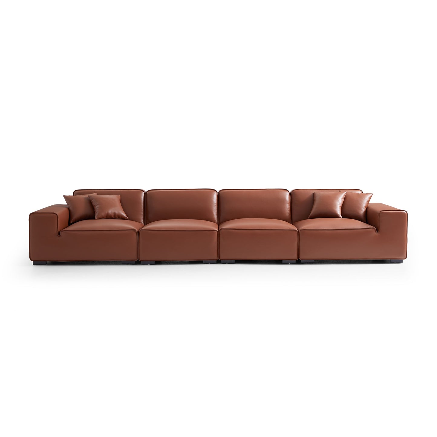 Domus Modular Black Leather Sofa-Brown-165.3″