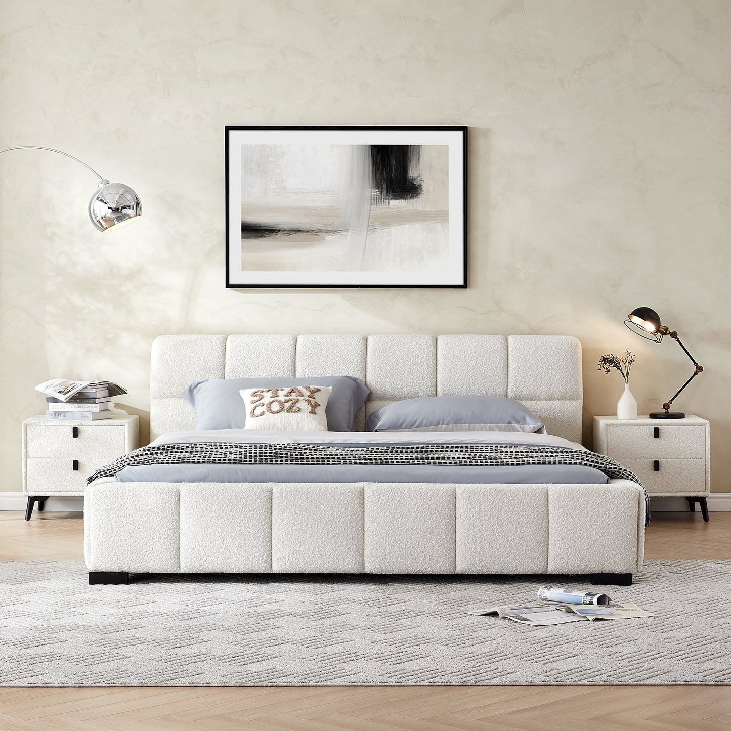 Cushy Boucle Fabric Bed-White