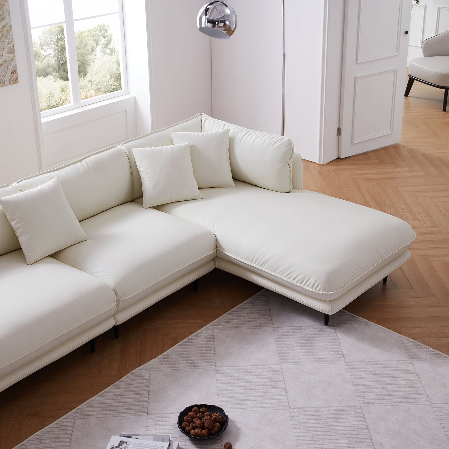 Vanilla White Leather Sectional-White