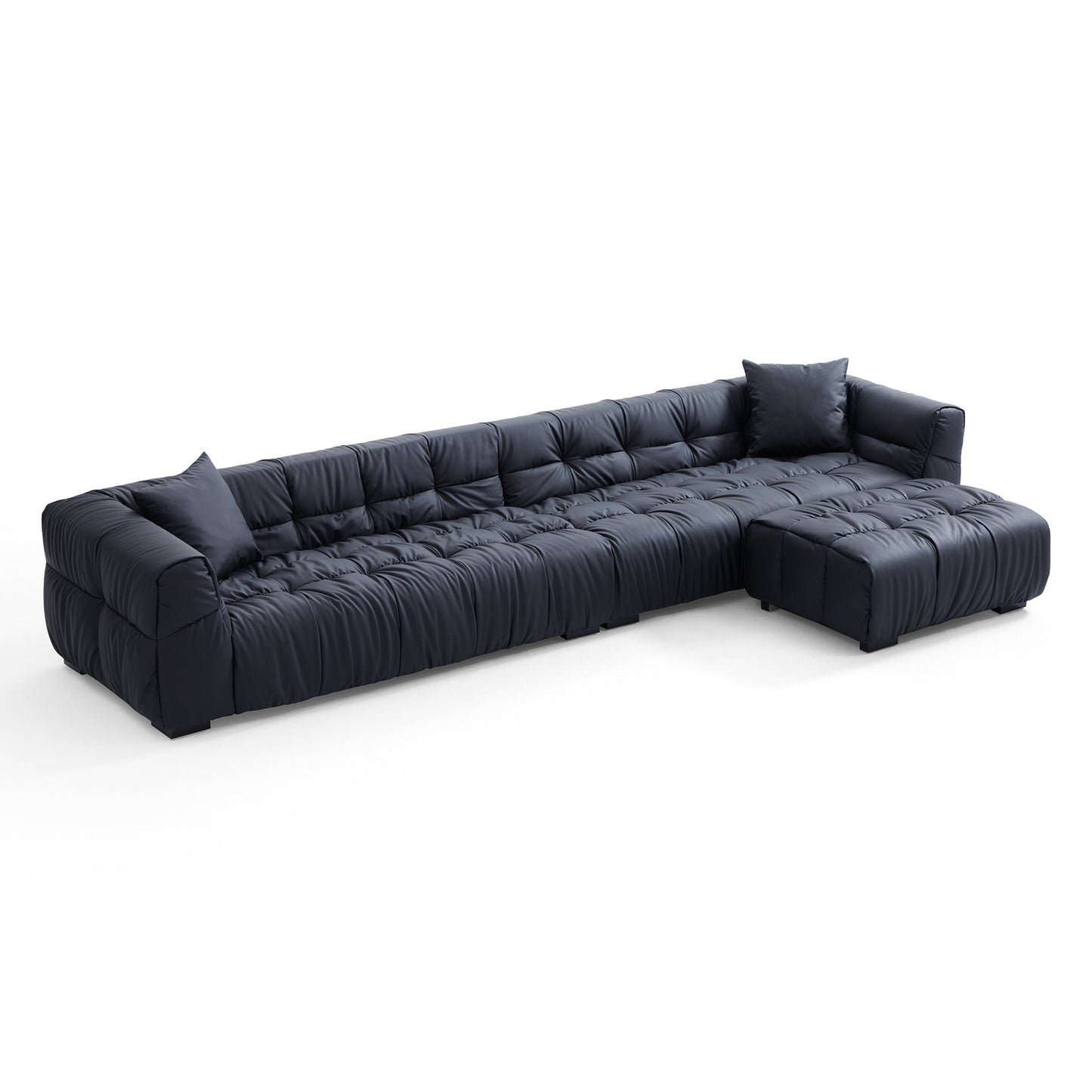 Boba Black Leathaire Sofa and Ottoman-Black-141.7″