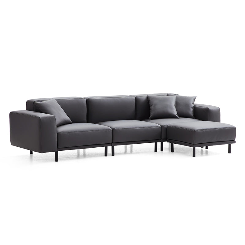 Noble Dark Gray Leather Sofa with Ottoman-Dark Gray