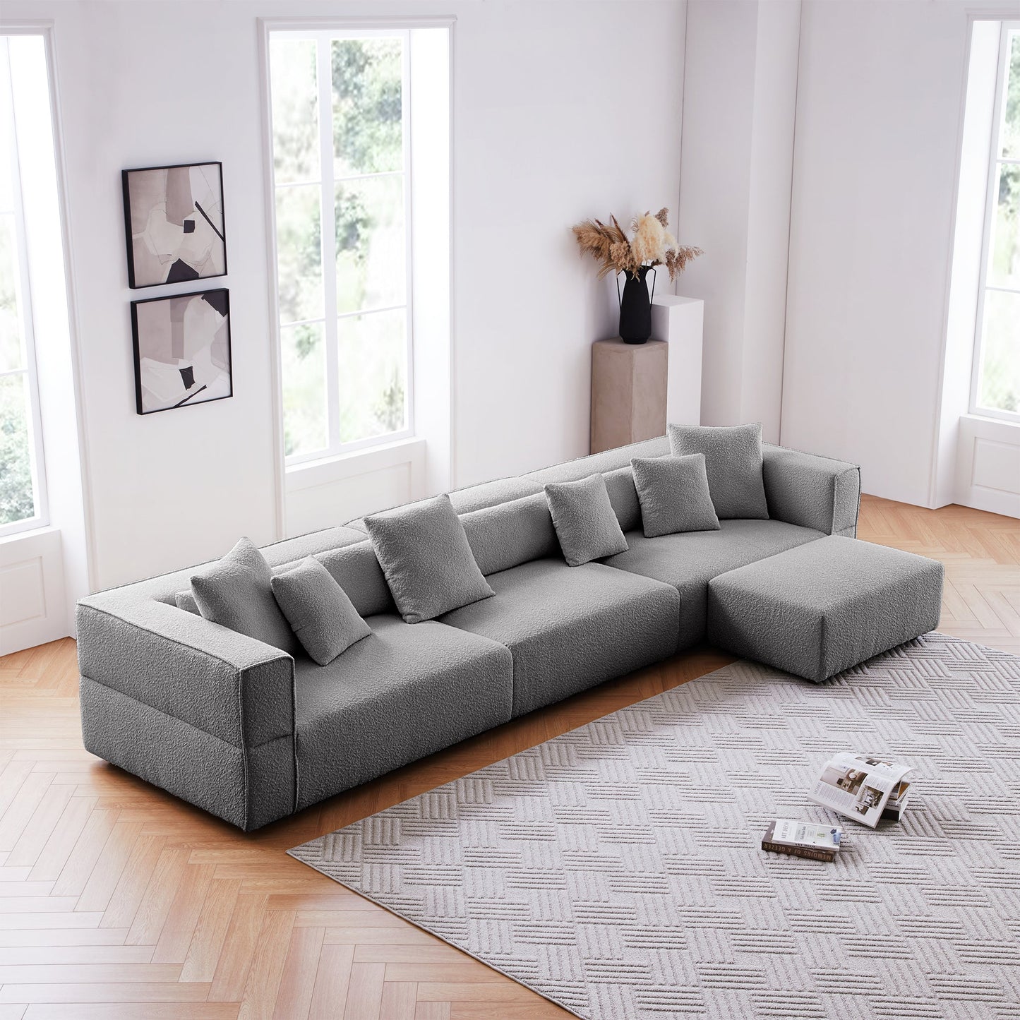 Nordic Modern Creamy Sofa with Ottoman-Gray