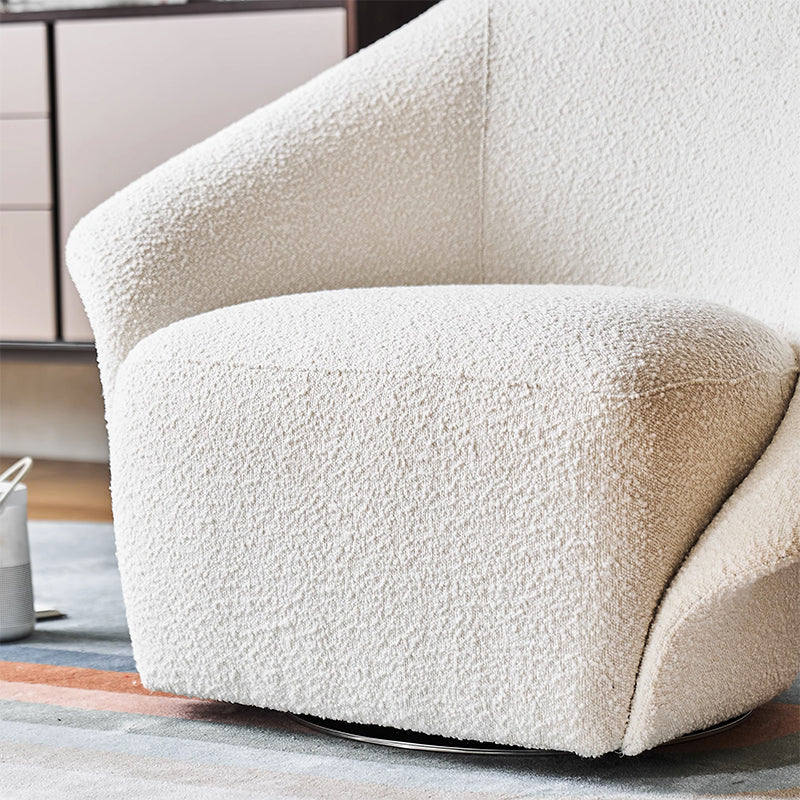 Calla Beige Boucle Fabric Swivel Chair-White