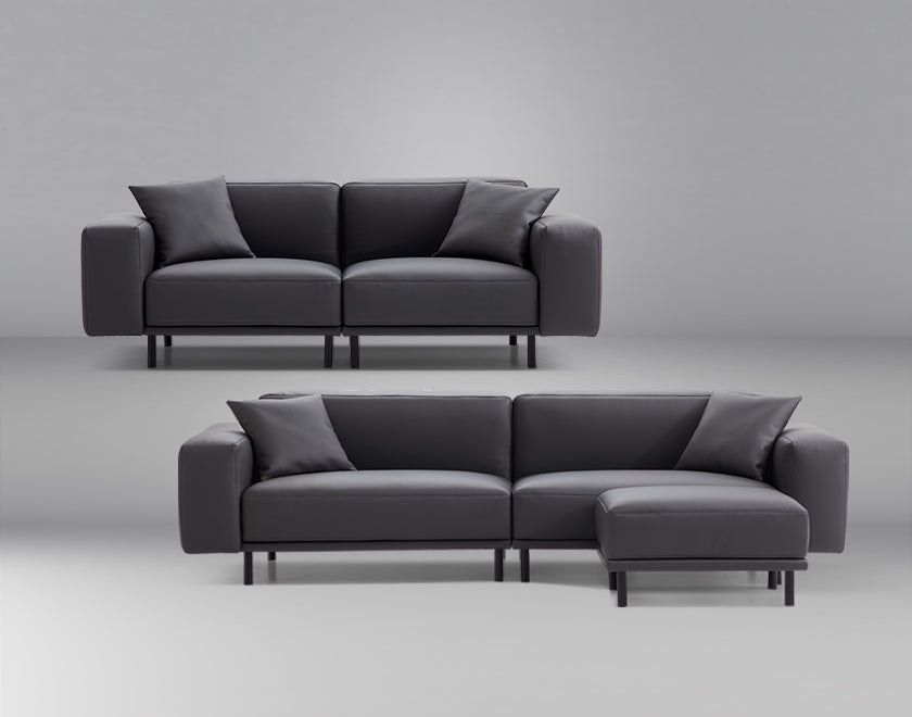 Noble Dark Gray Leather Sofa Set and Ottoman-hidden