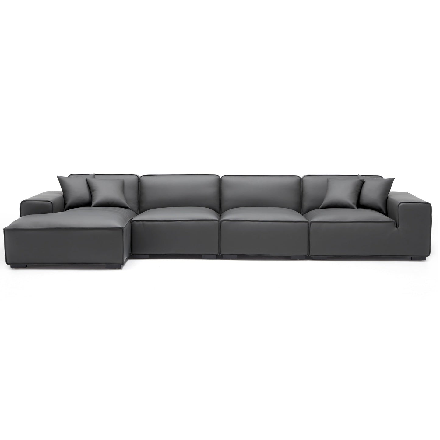 Domus Modular Beige Leather Sectional Sofa-Dark Gray-161.4"-Facing Left
