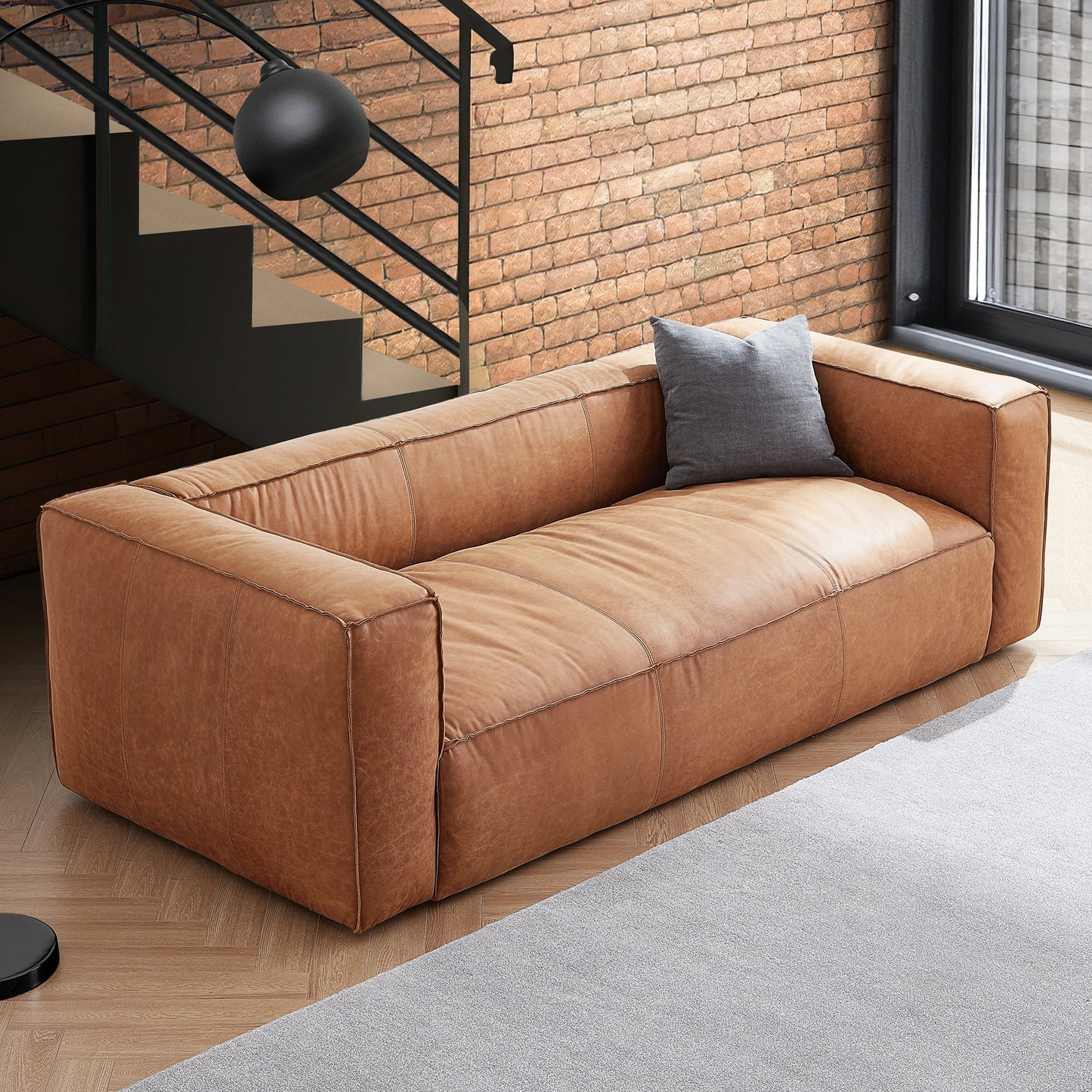 Rusty Tan Genuine Leather Tuxedo Sofa-Tan