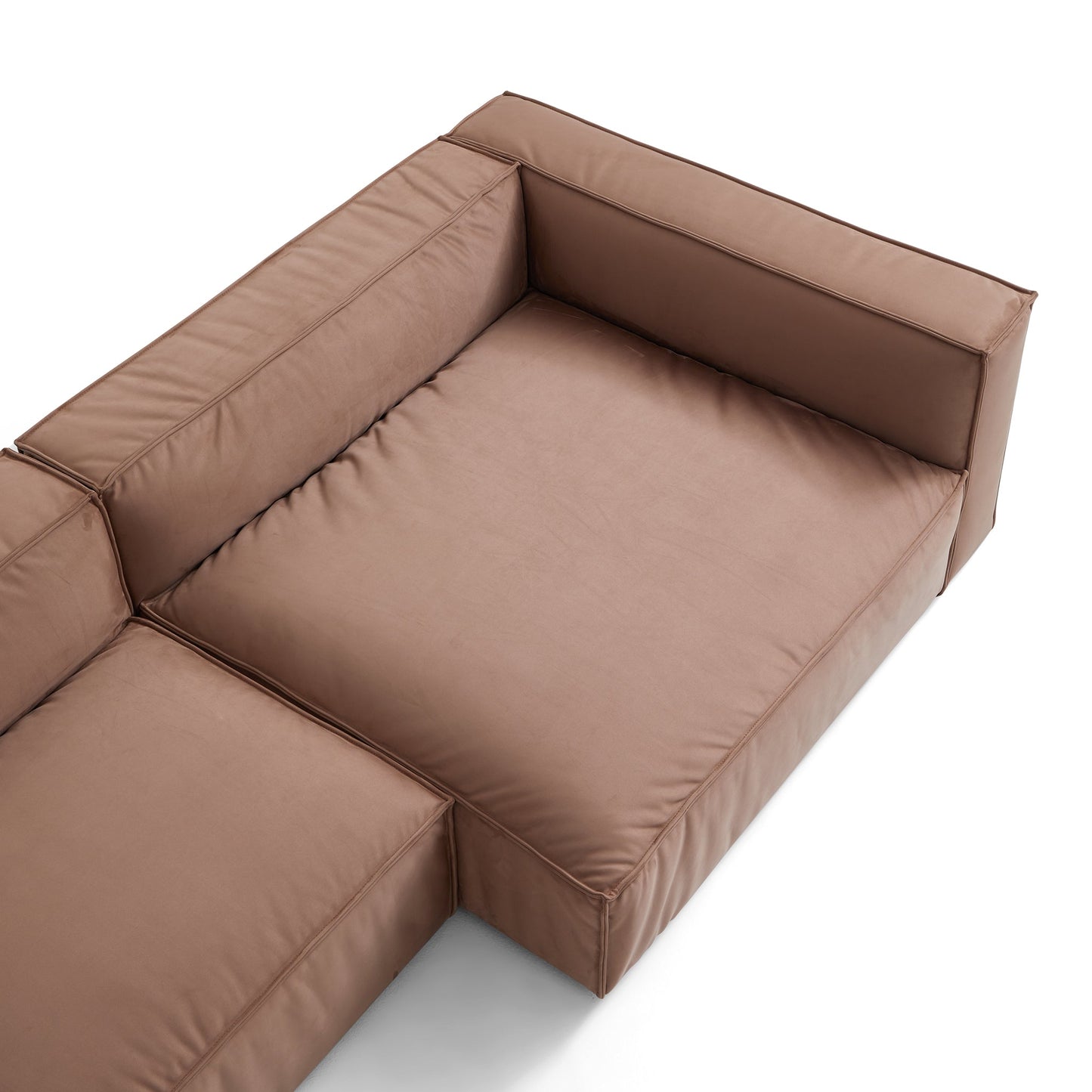 Luxury Minimalist Brown Fabric Sectional and Ottoman-Brown