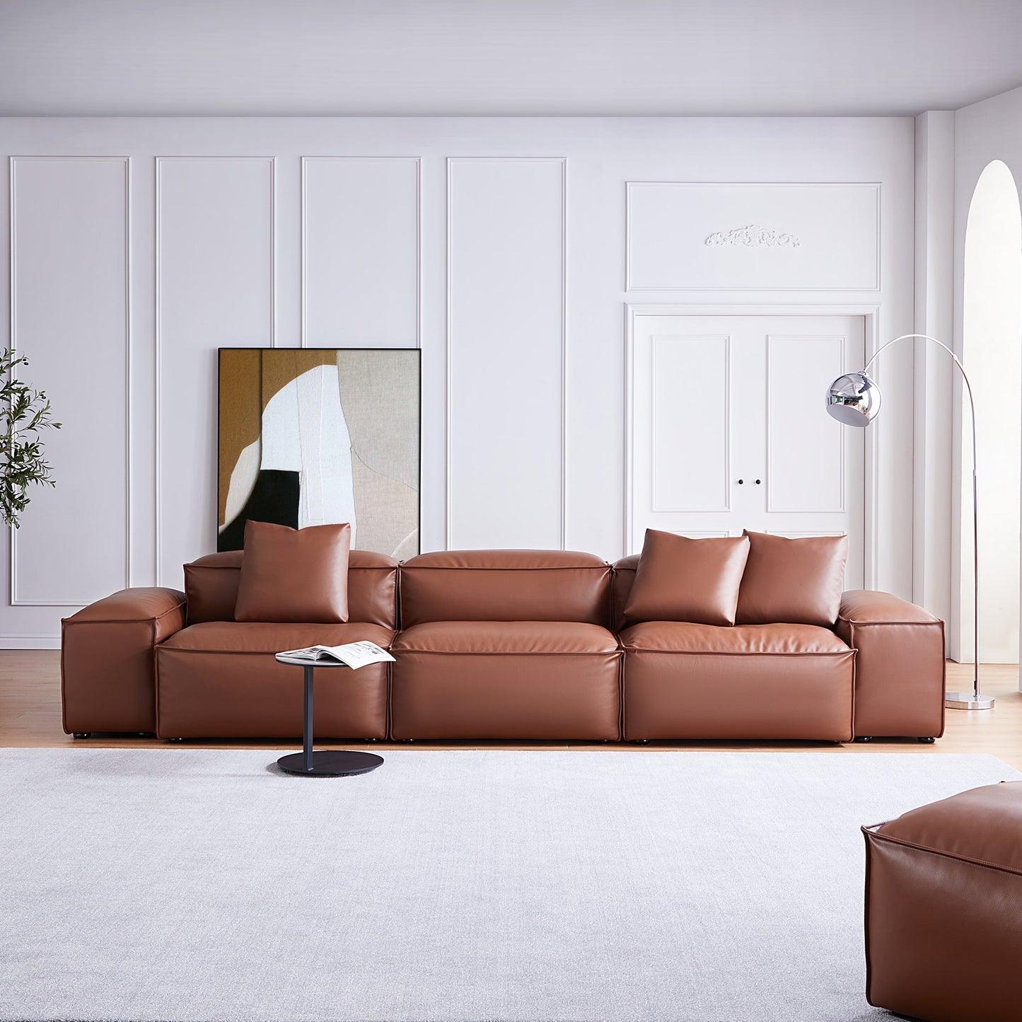 Flex Modular Brown Genuine Leather Sofa-Brown