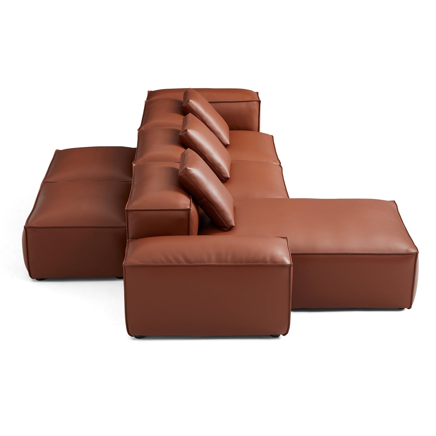 Cube Modular Brown Genuine Leather Double Sided Sectional-Brown-142.9"-Low & High