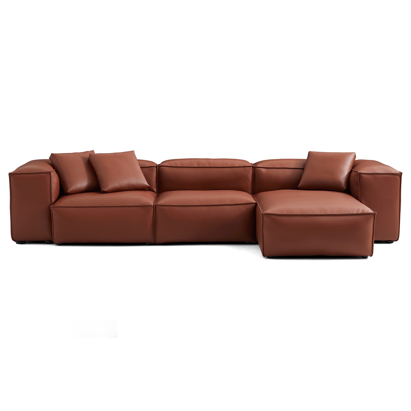 Cube Modular Brown Genuine Leather Sectional-Brown-142.9"-High