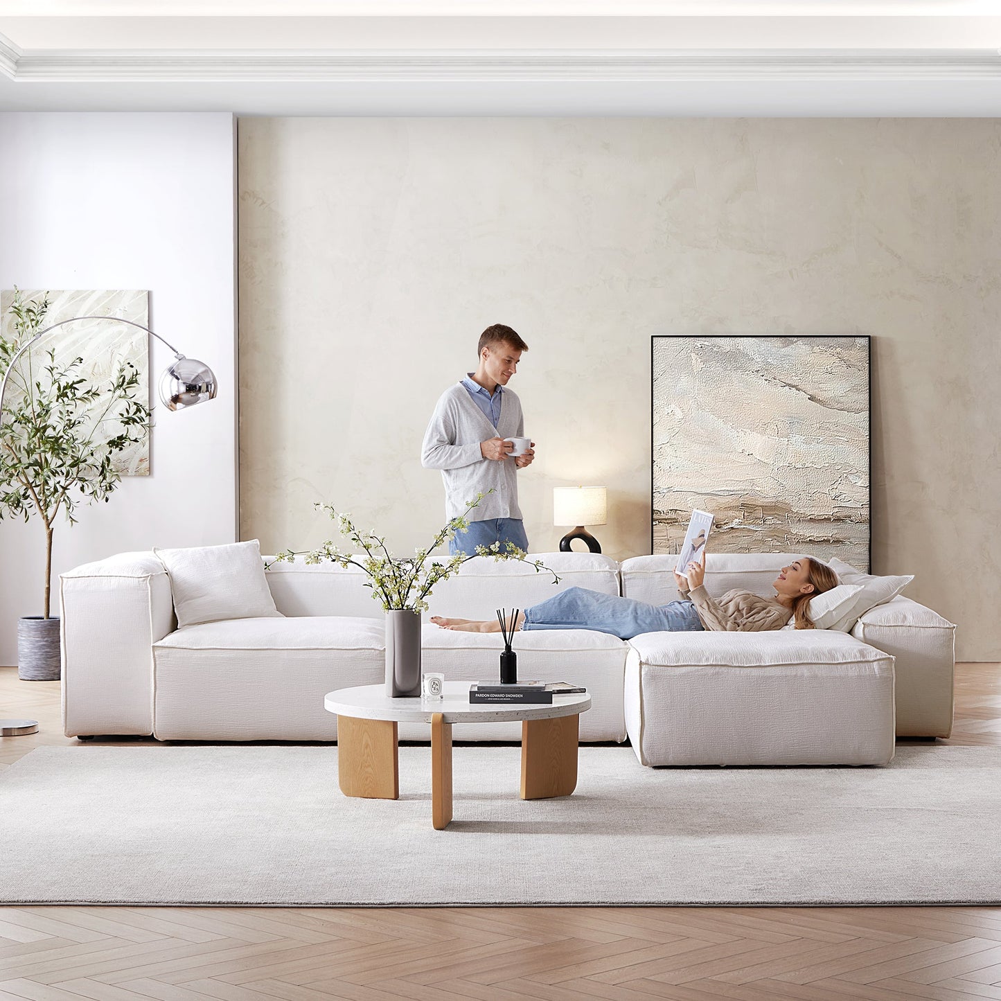 Freedom Modular White Sectional Sofa-White