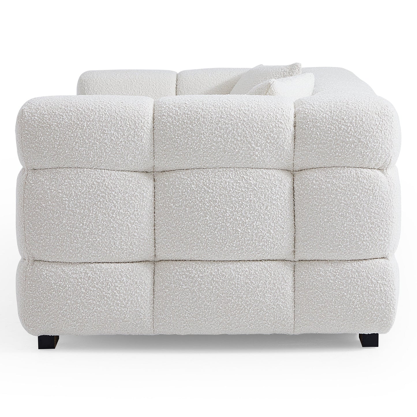 Cushy Cream Boucle Fabric Tufted Sofa With Ottoman-White