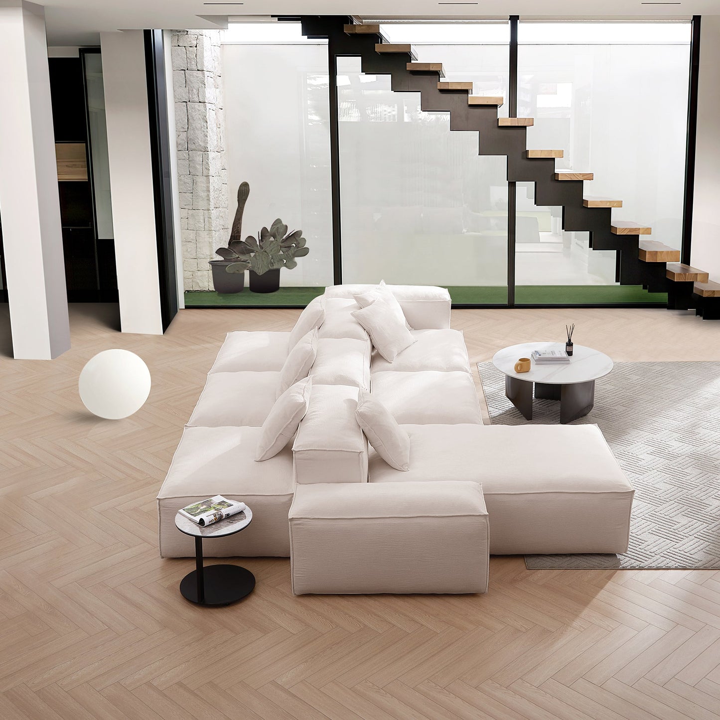 Freedom Modular White Double Sided Sectional Sofa-Khaki