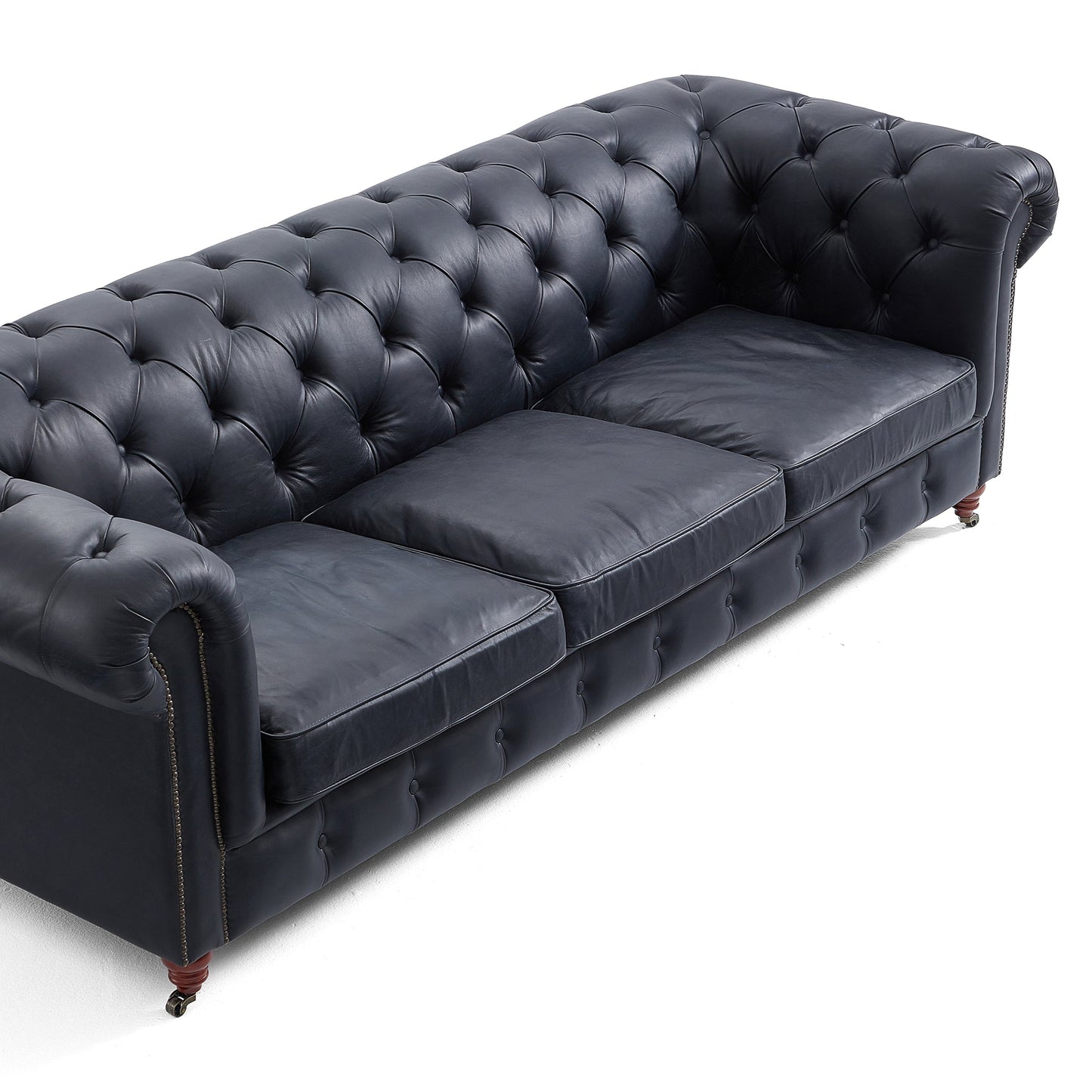 Durango Chesterfield Top Grain Leather Tufted Sofa-Black