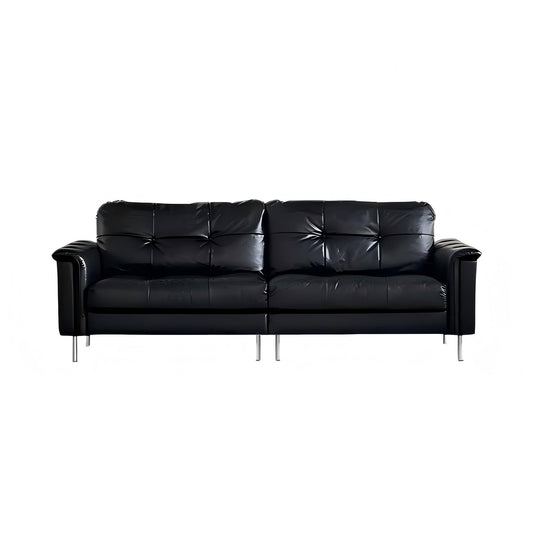 Baroque Tufted Black Leather Sofa-hidden
