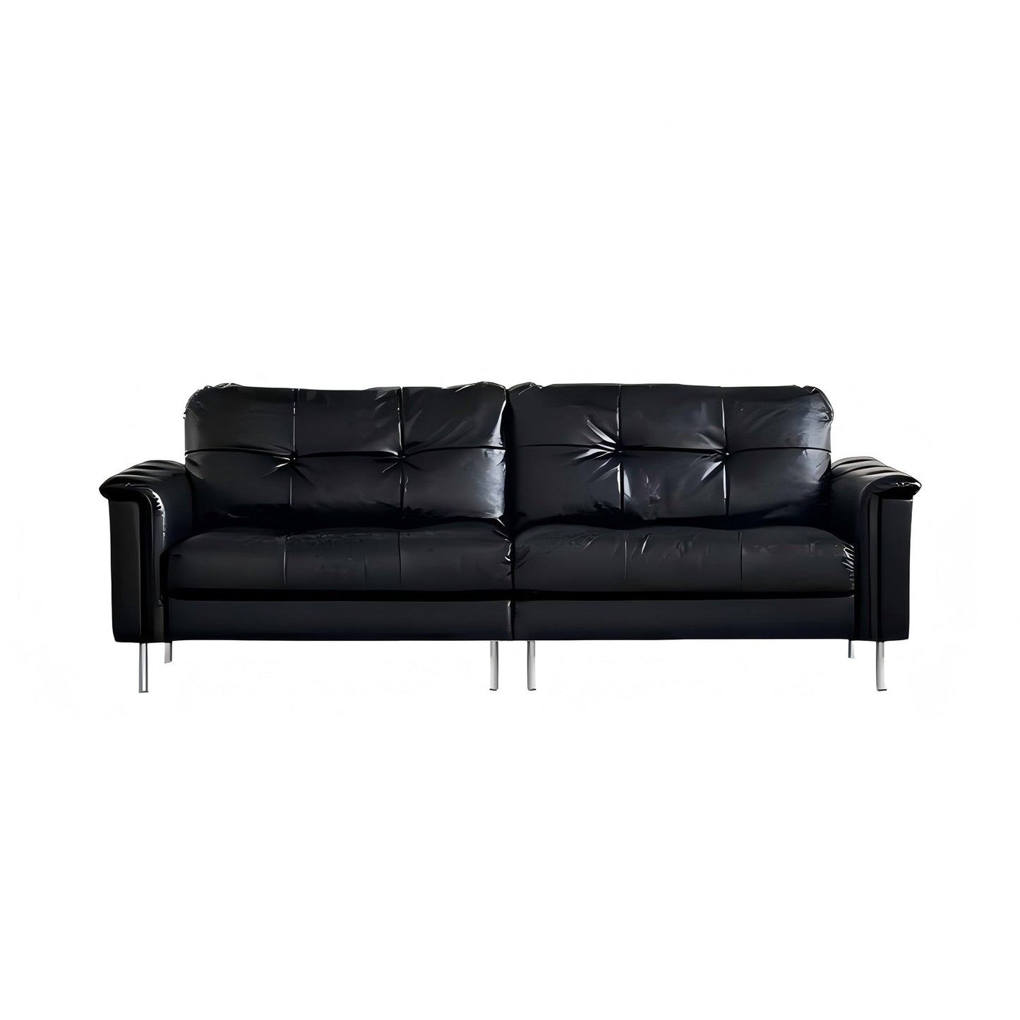Baroque Tufted Black Leather Sofa-Black
