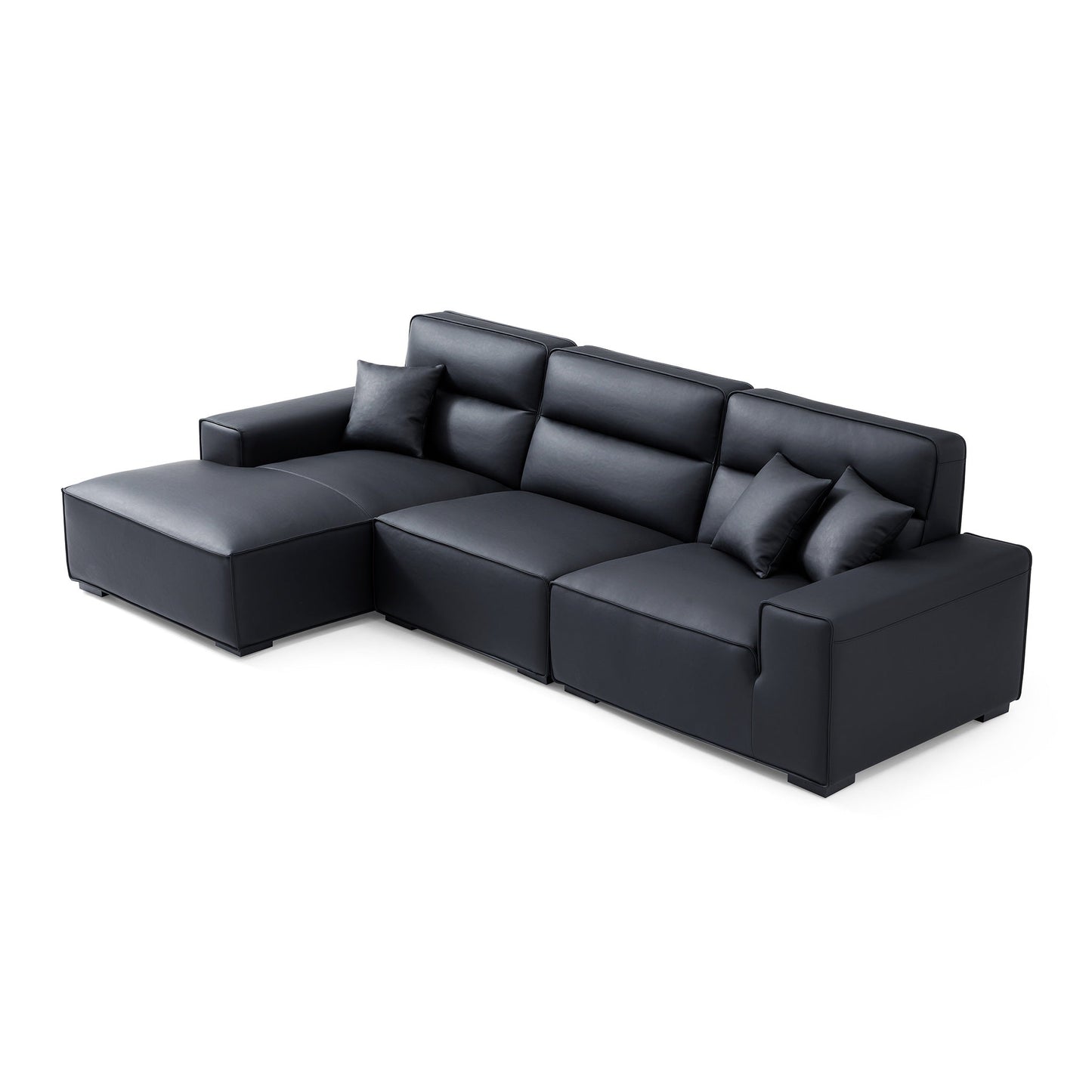Domus High Back Modular Leather Sectional-Black-125.2"-Facing Left