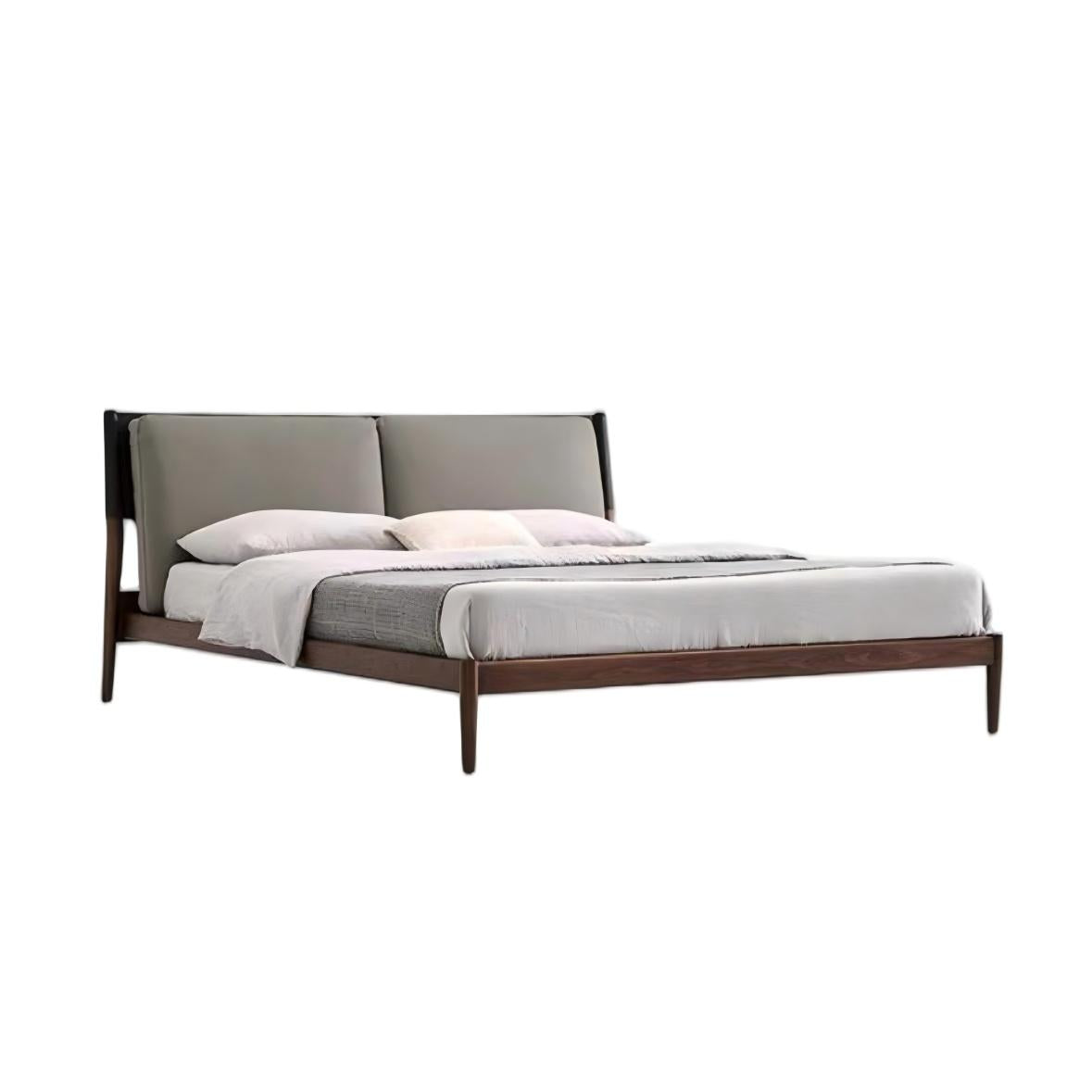 Truffle Cream Leather Bed-Walnut