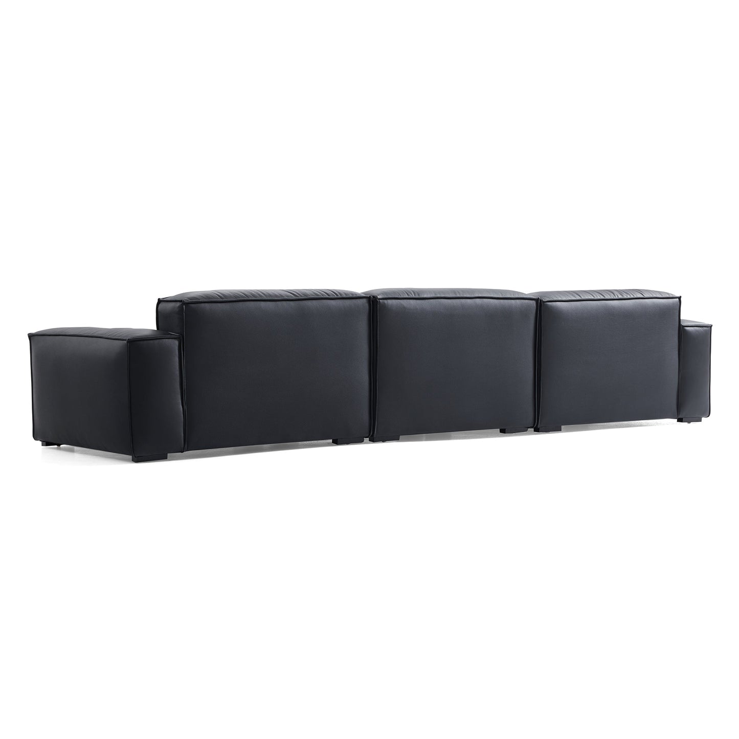 Luxury Minimalist Black Leather Sofa-Black-140.2"