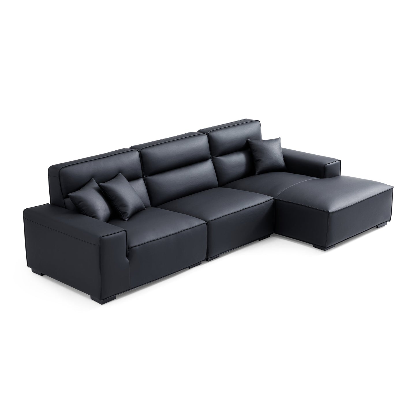 Domus High Back Modular Leather Sectional-Black-125.2"-Facing Right