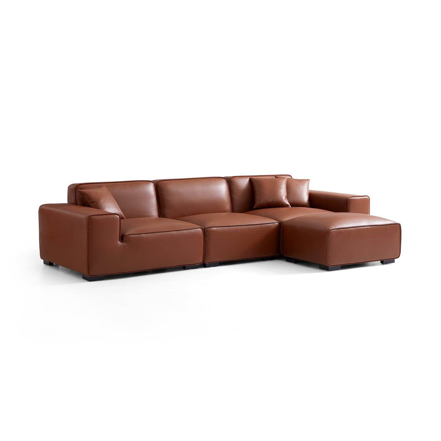 Domus Modular Khaki Leather Sofa and Ottoman-Brown-129.9"