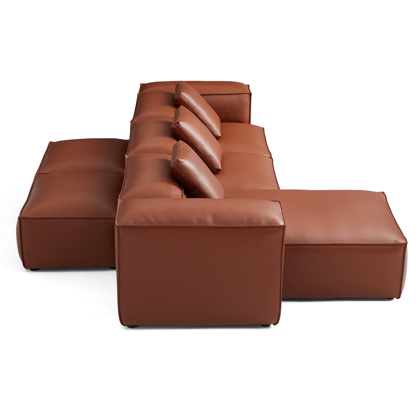 Cube Modular Brown Genuine Leather Double Sided Sectional-Brown-142.9"-High