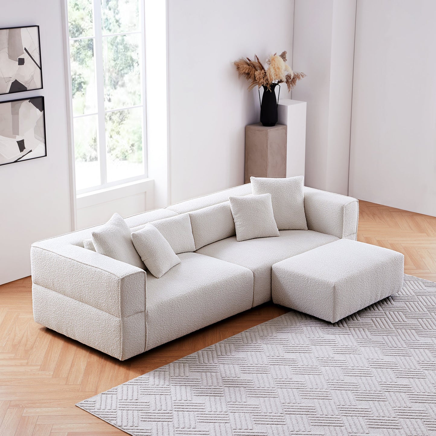 Nordic Modern Creamy Sofa with Ottoman-White