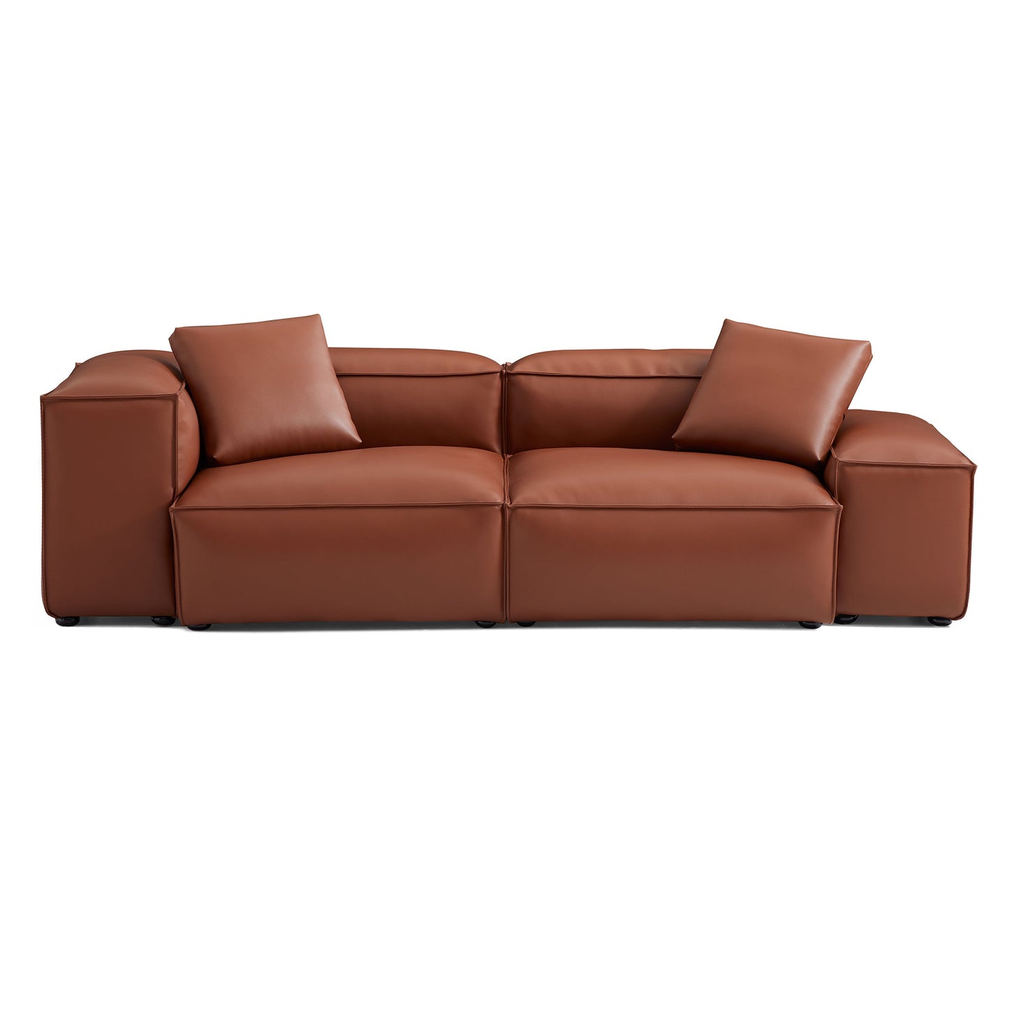 Cube Modular Brown Genuine Leather Sofa-Brown-105.5"-Low & High