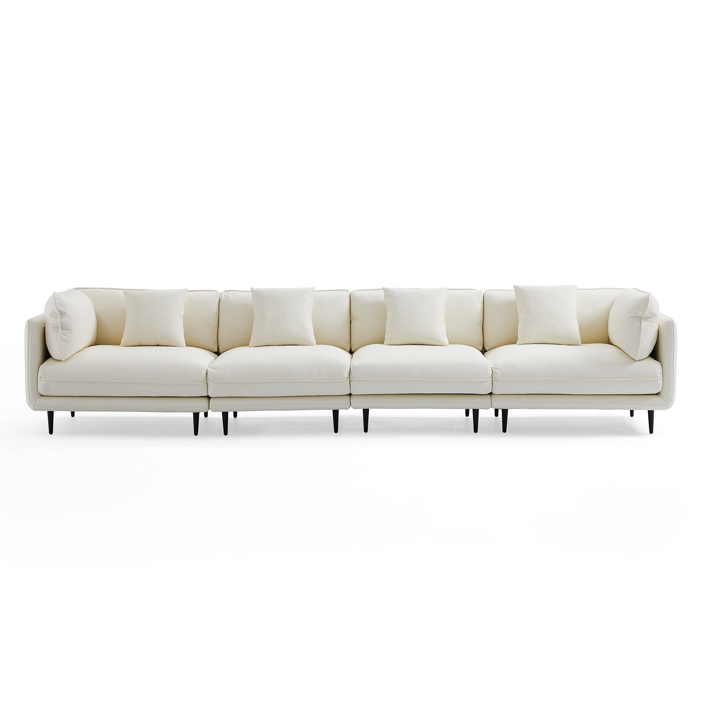 Vanilla White Leather Sofa-White-144.1″