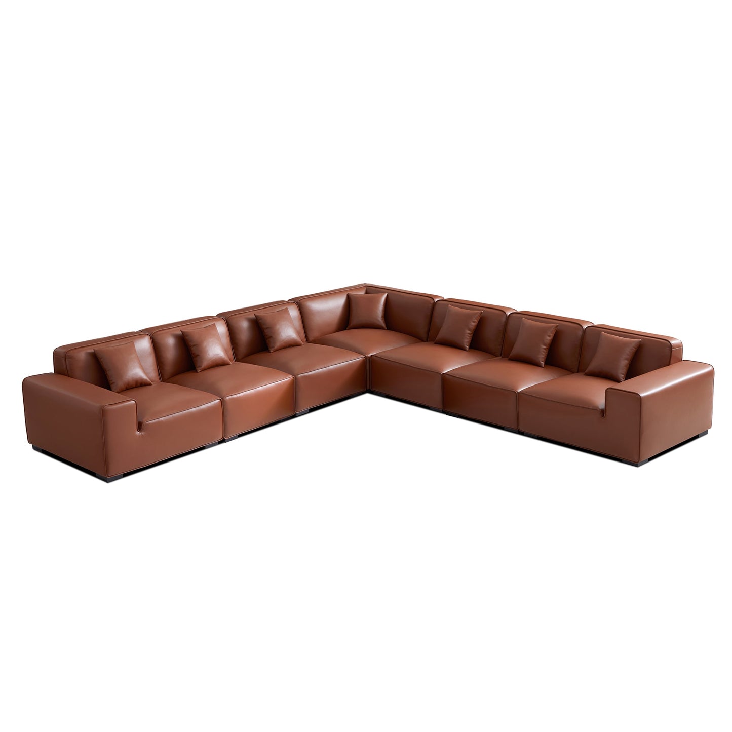 Domus Modular Brown Leather L Shaped Sectional-Brown-7 Seater(162.2