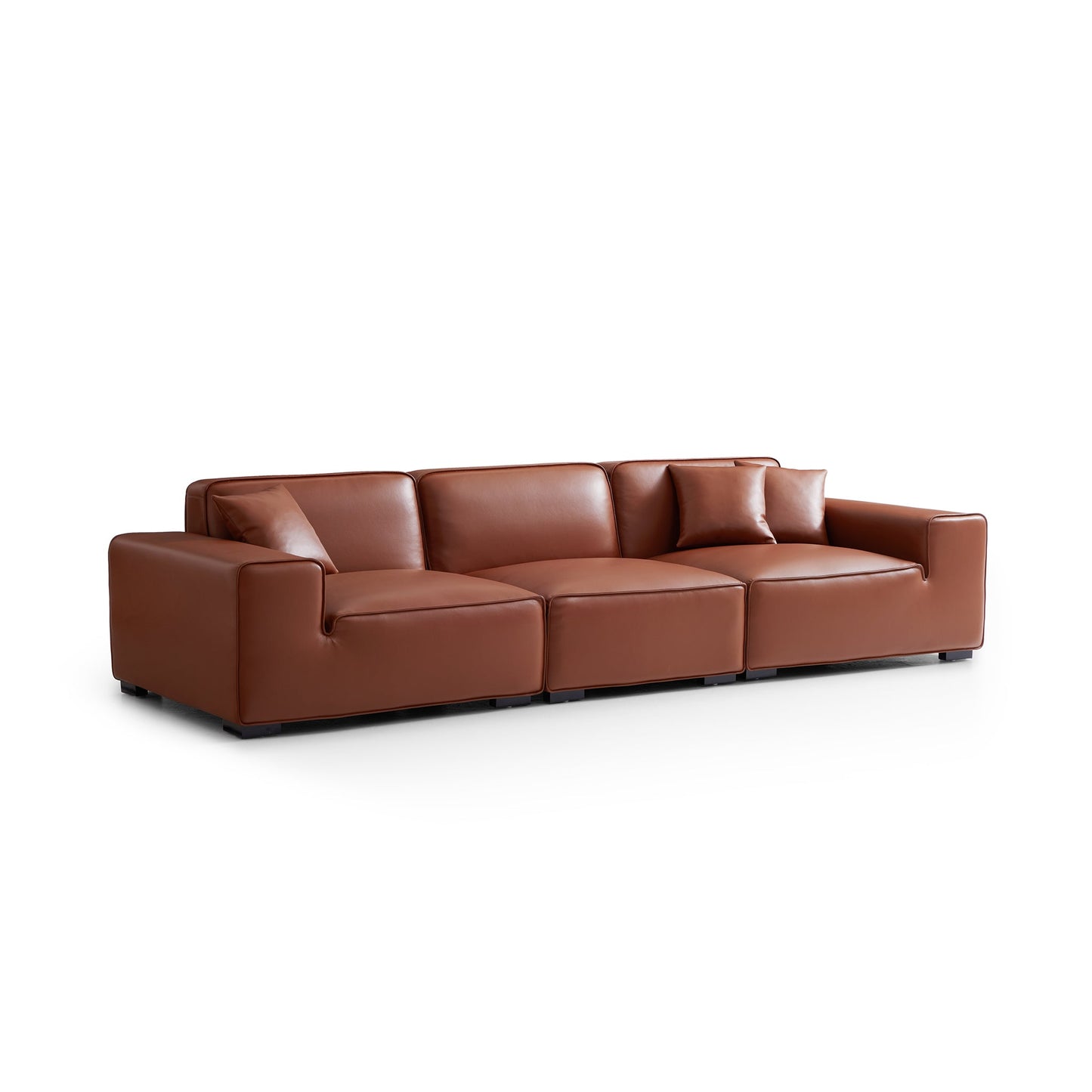Domus Modular Black Leather Sofa-Brown-129.9″