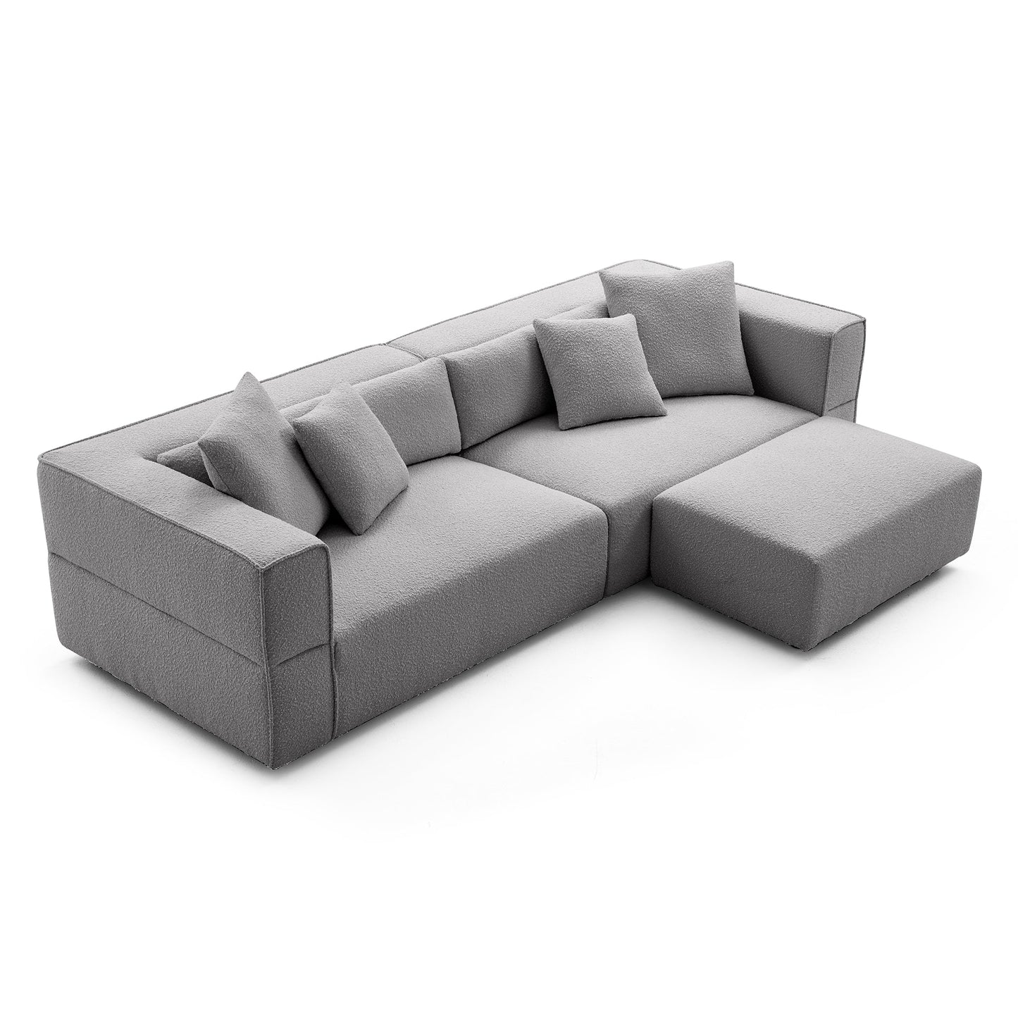Nordic Modern Creamy Sofa with Ottoman-Gray-103.1"