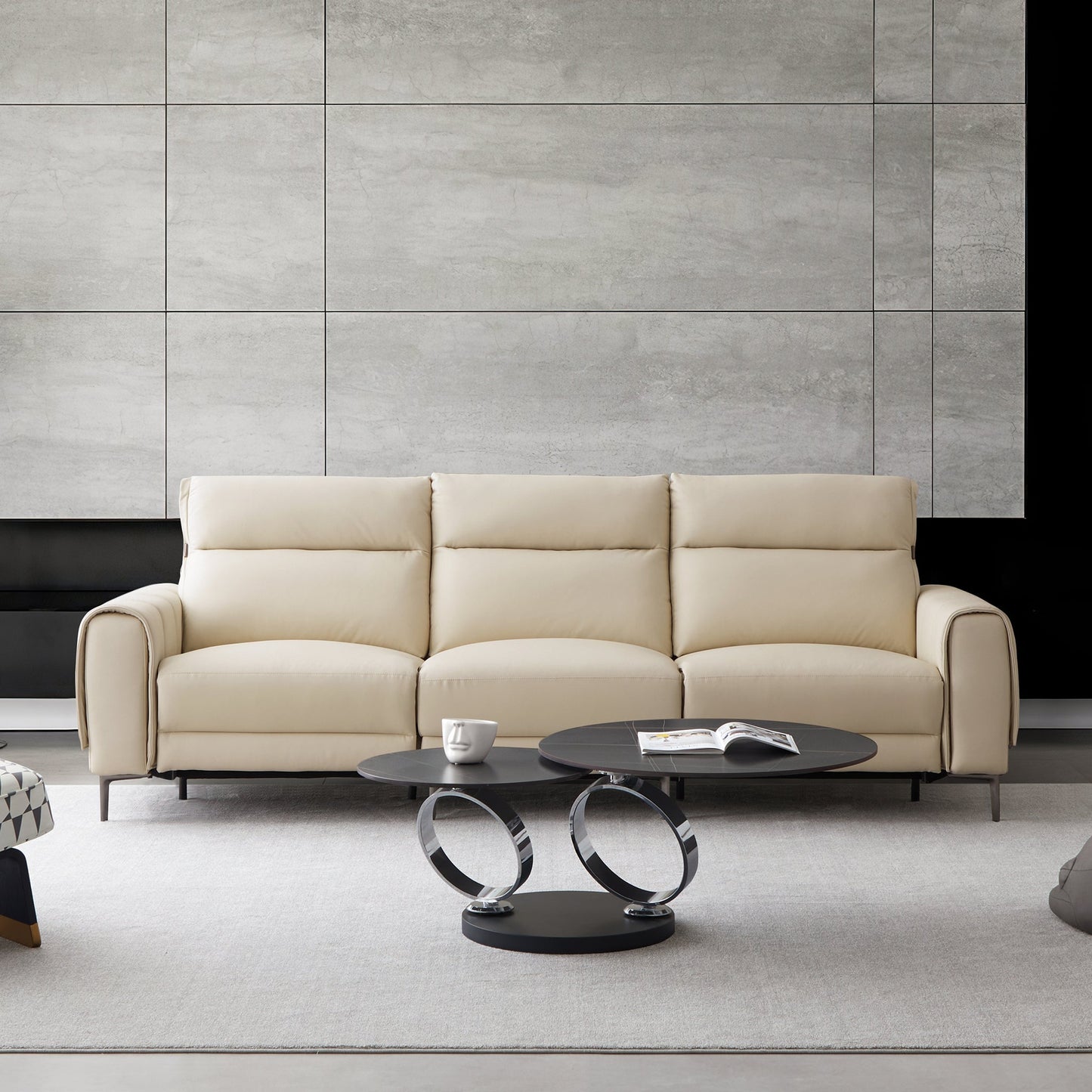 Louis Leather Power Recliner Sofa-Beige