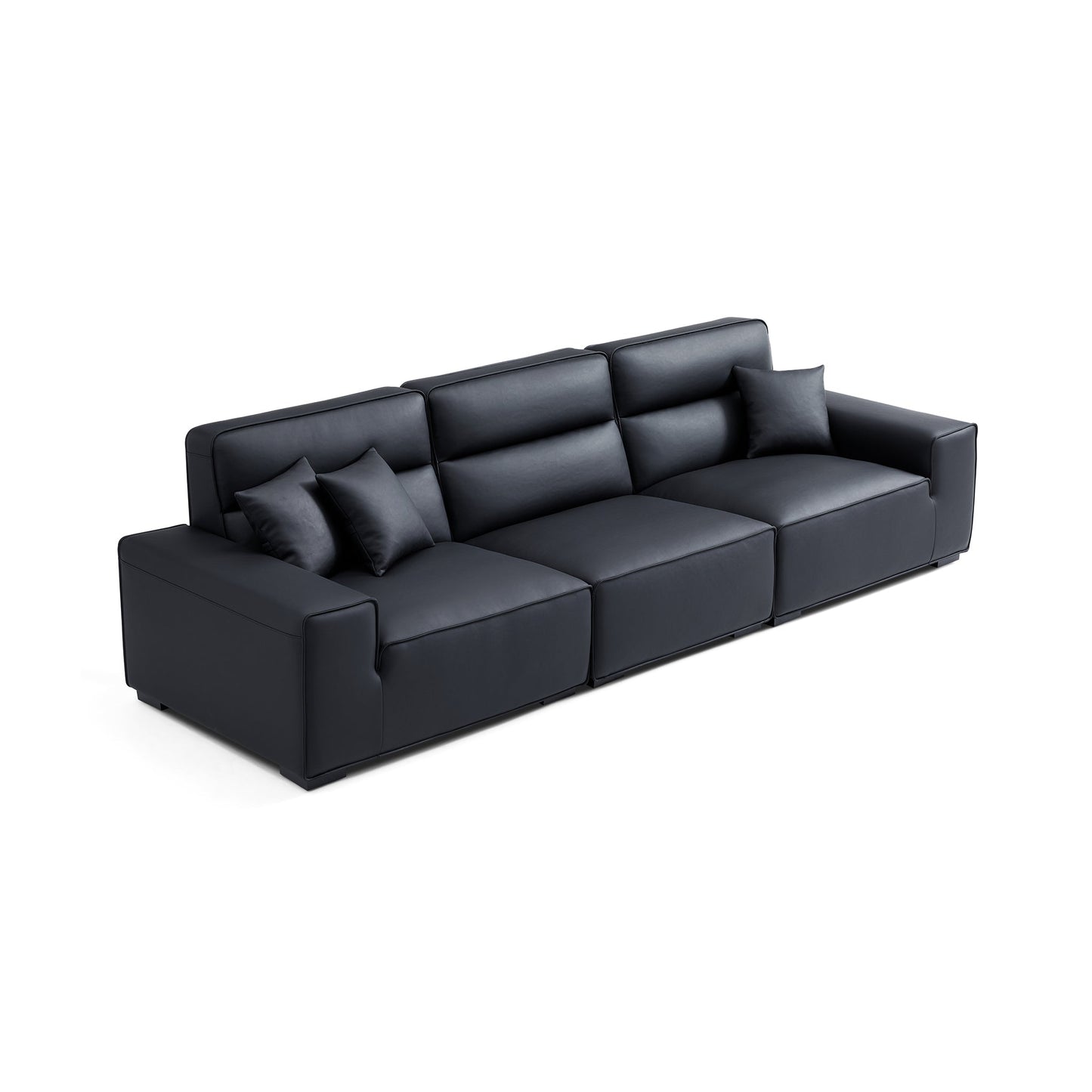 Domus High Back Modular Leather Sofa-Black-129.9"