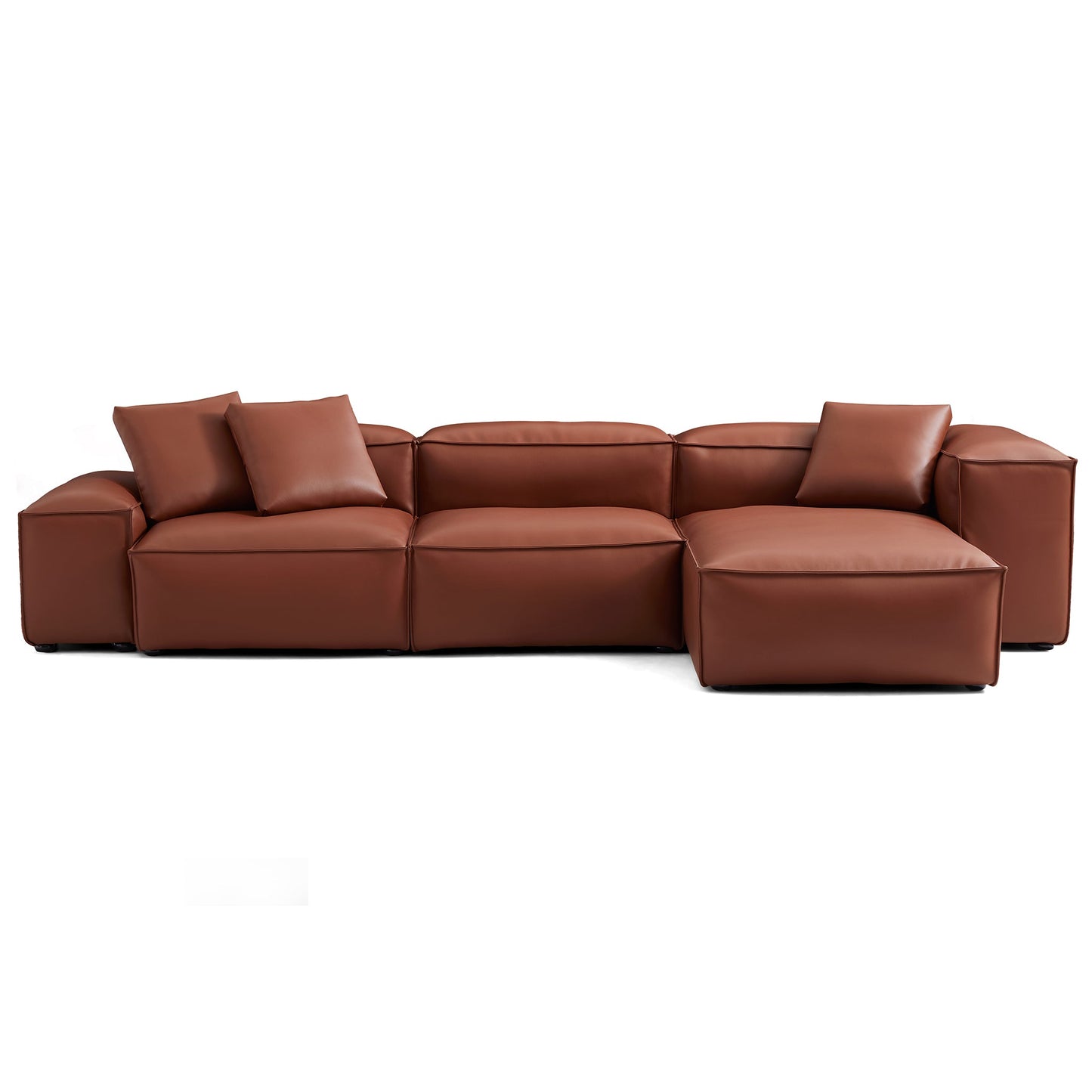 Cube Modular Brown Genuine Leather Sectional-Brown-142.9"-Low & High
