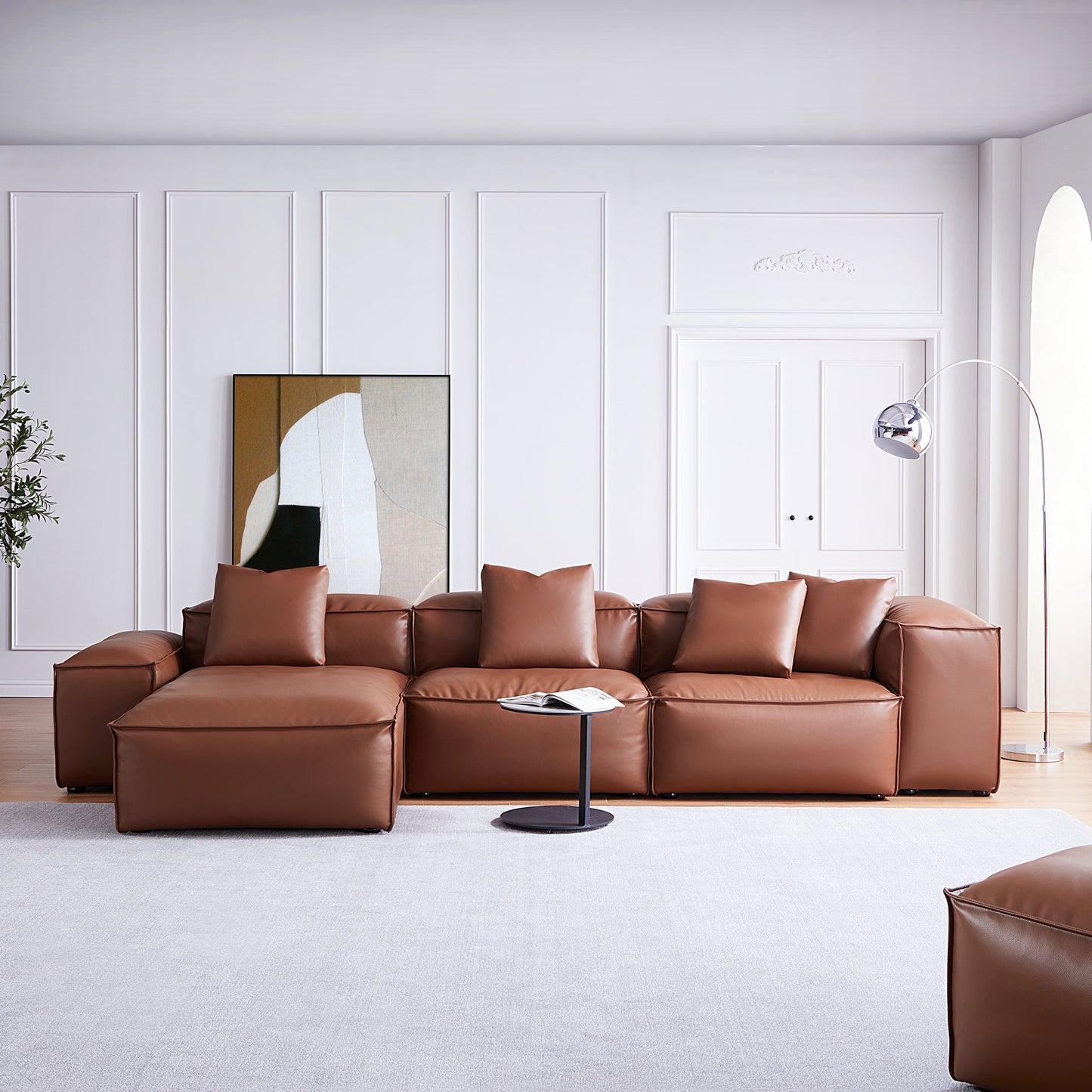 Flex Modular Brown Genuine Leather Double Sided Sectional-Brown