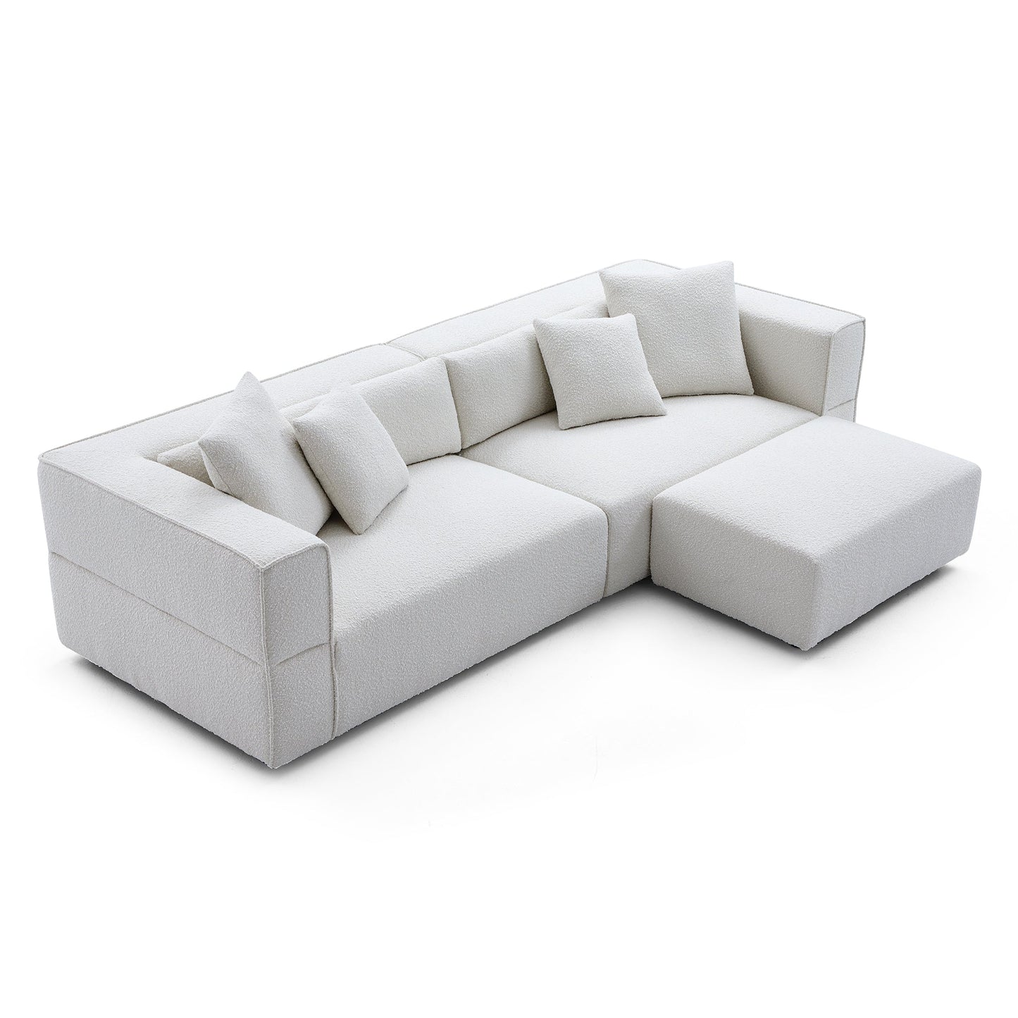 Nordic Modern Creamy Sofa with Ottoman-White-103.1"