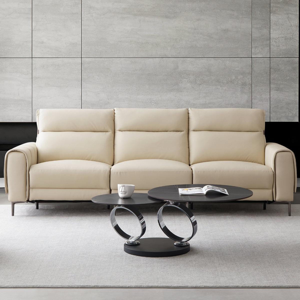 Louis Beige Leather Power Recliner Sleeper Sofa-Beige