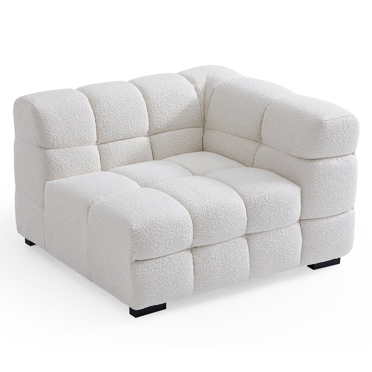 Cushy Cream Boucle Fabric Tufted Sofa With Ottoman-White
