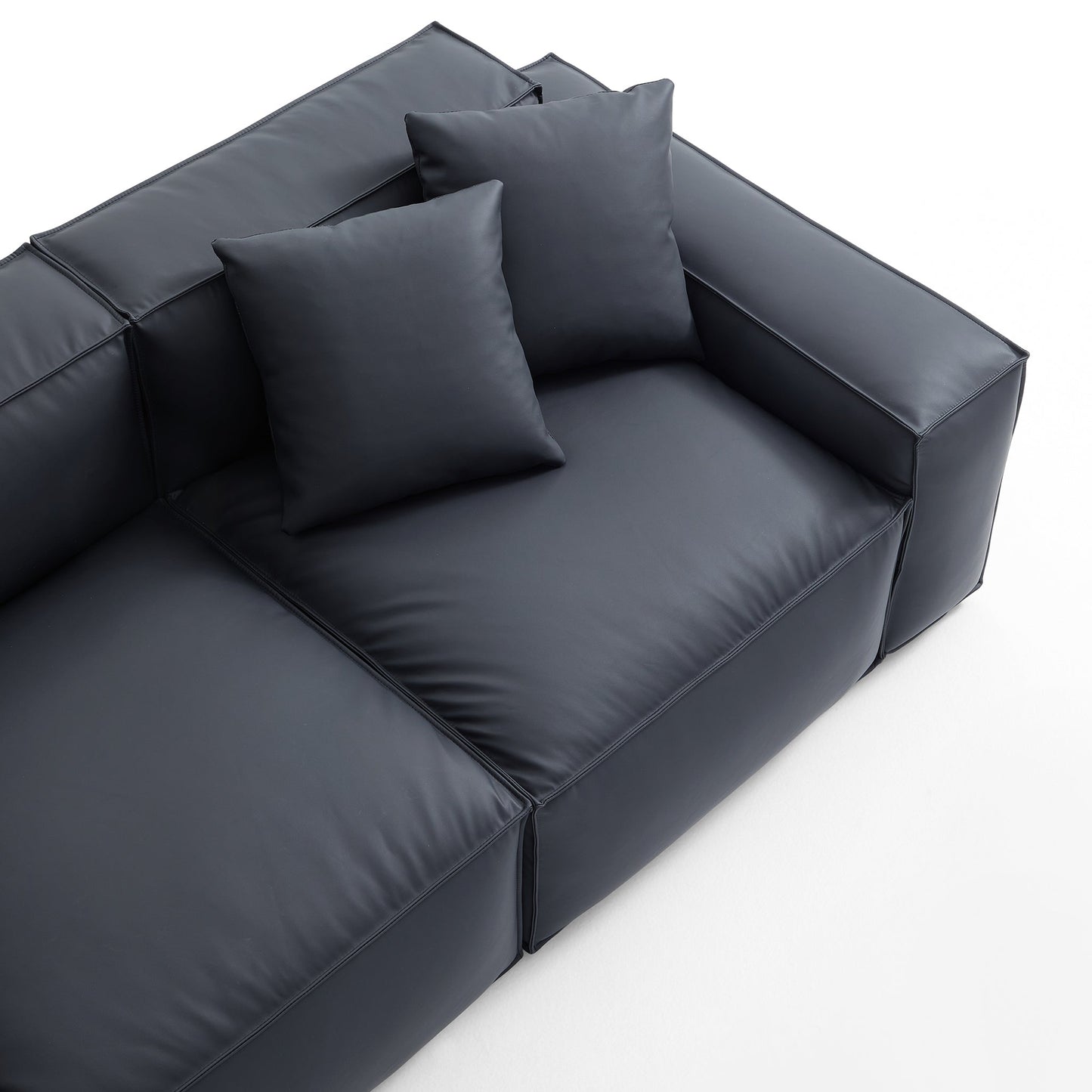 Geometry Minimalist Black Leather Sofa-Black