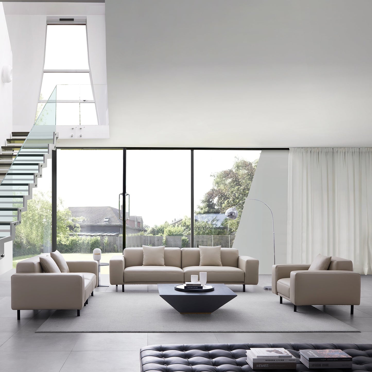 Noble Beige Leather Sofa Set-Beige