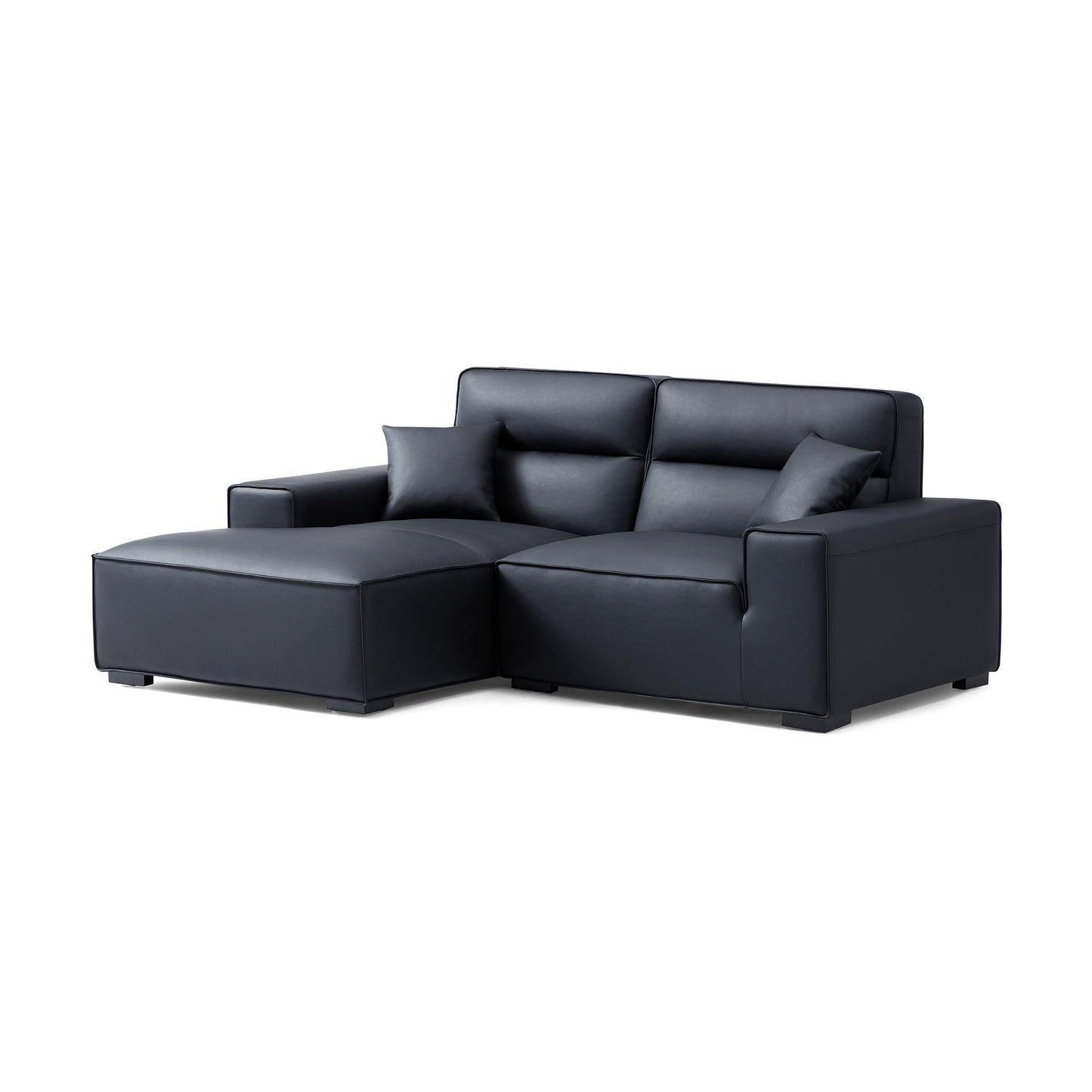 Domus High Back Modular Leather Sectional-Black-89.8"-Facing Left