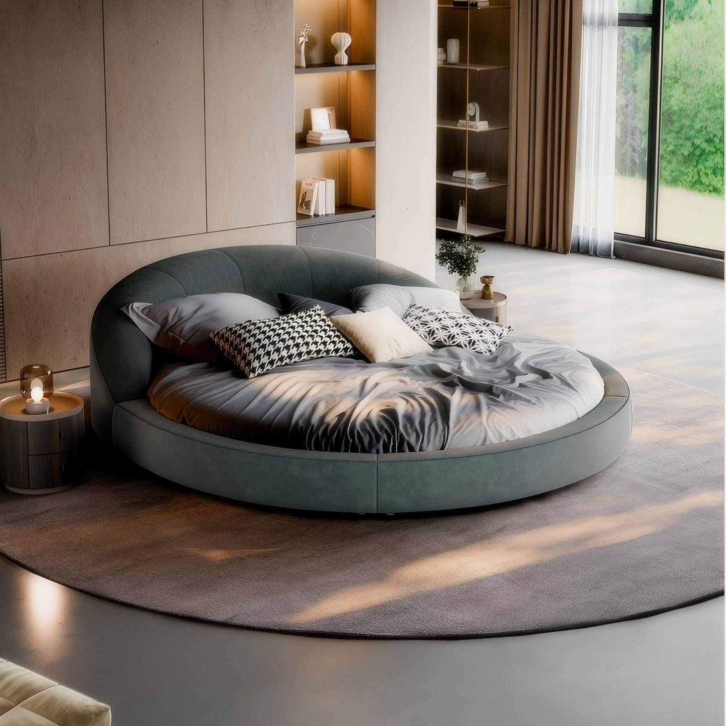 Matcha Mousse Velvet Round Bed
