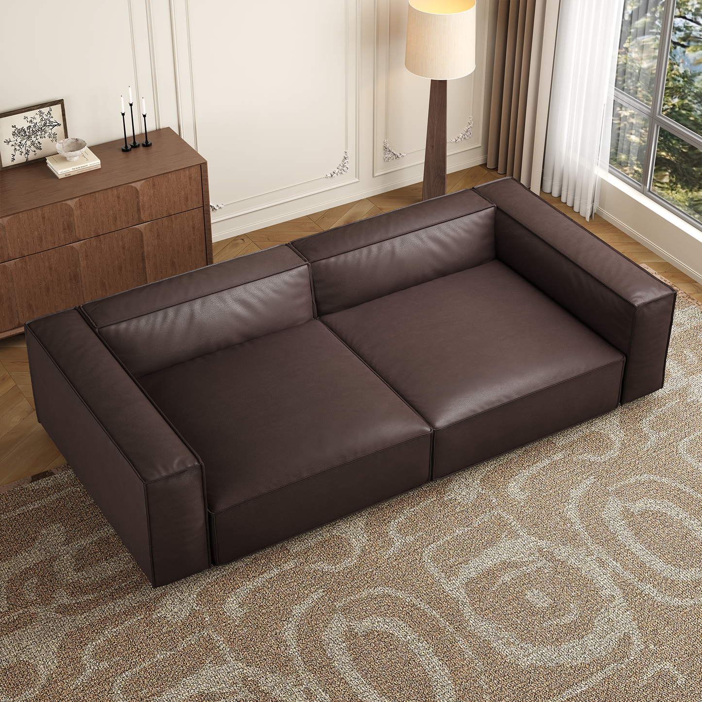 Luxury Minimalist Dark Brown Leather Daybed Sofa-Dark Brown